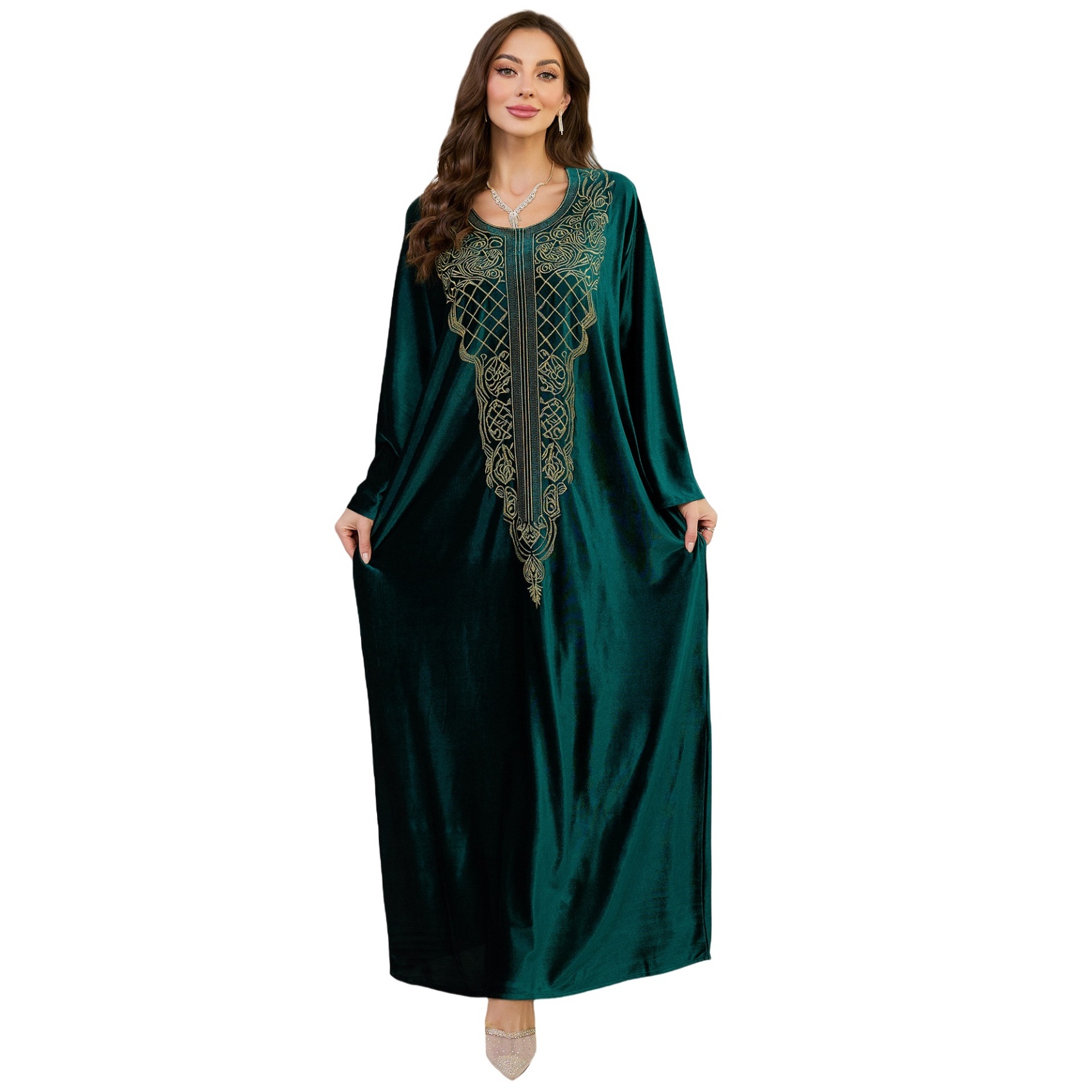 Elegant Embroidered Kaftan Dress Beach Bathing Suit Cover up Long Maxi Dress